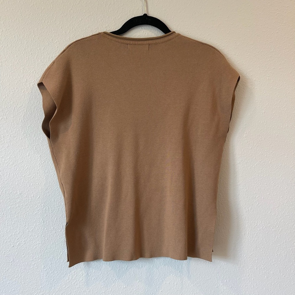 Lillusory Womens Cap Sleeve Ribbed Knit Sweater Top Camel Tan Medium - Picture 6 of 6